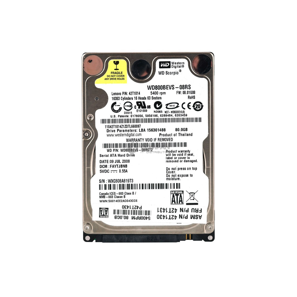WD800BEVS-08RS WD HDD 80GB 5.4K SATA 2.5" SFF